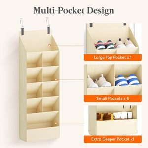 Organisateur de chaussures à suspendre sur la porte à 6 niveaux, 11 poches, étagère suspendue en tissu beige pour chaussures, baskets, ballerines, sandales, talons hauts - Product Image 6