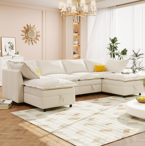 โซฟาเบดแบบโมดูลาร์ 6 ชิ้น Mirod Versatile พร้อมที่เก็บของ, เบาะรองนั่งสองชั้นแบบหนังเทียมทันสมัย, ดีไซน์ที่สะดวกสบายและทนทาน - Product Image 1