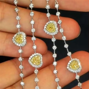 Xinfly - Pulsera de Oro de 18K con Forma de Corazón y Zafiro Amarillo Natural, Joyería Fina para Parejas, Amor Eterno 520 - Product Image 3