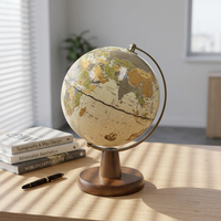 Globe terrestre rotatif à 360° sur base en bois et support métallique, 14,5 cm, certifié CE ROHS, décoration de bureau vintage anglaise