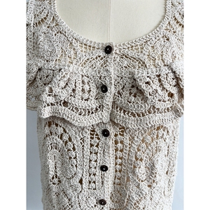 Personnalisé femmes décontracté printemps <span class=keywords><strong>Crochet</strong></span> dentelle Cardigan col en U couleur unie tricot haut court motif floral mignon filles pull <span class=keywords><strong>gilet</strong></span> - Product Image 5