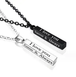 stainless steel necklaces wholesale men i love you bar pendant