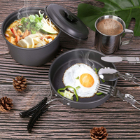 Kit de cuisine de camping en alliage d'aluminium, ensemble de casseroles/ustensiles, capacité 2-3L, équipement essentiel pour le camping et la randonnée en plein air