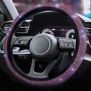 Universal 38cm 15 pulgadas lujo brillo Rhinestone brillante diamante cristal cuero mujeres coche <span class=keywords><strong>volante</strong></span> <span class=keywords><strong>cubre</strong></span> - Product Image 4