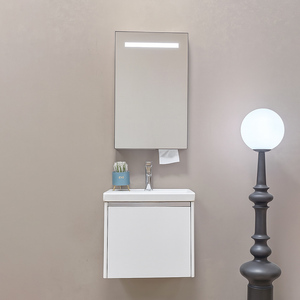 Bền <span class=keywords><strong>Slimline</strong></span> thép không gỉ nổi Vanity với đóng êm cửa và Led Gương gốm lưu vực cho nhỏ gọn phòng tắm hiện đại - Product Image 1