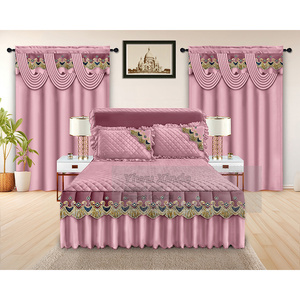 Bán Hàng Nóng Đồng Bằng Màu Sắc Rắn 5 Mảnh Bedskirt Chăn Giường Váy 5 Pcs Với Ren Ruffles Bộ Đồ Giường Đặt Với Rèm Cửa Vua Kích Thước - Product Image 6