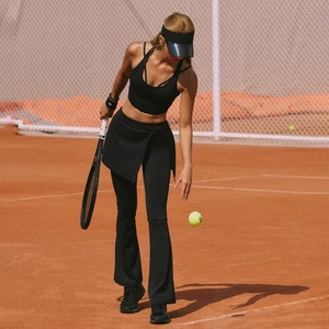 Custom Printed Breathable Anti-UV Quick Dry High Waist Wide Leg Yoga Pants Irregular-<b>shaped</b> Two-piece Tennis Sport <b>Leggings</b> Long - Product Image 3