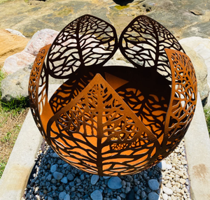 Brasero sphérique autoportant rustique et écologique pour extérieur, alimenté au bois, motifs personnalisés, en acier Corten finition rouille, vente en gros - Product Image 6