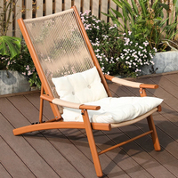 Ensemble de chaise longue et table en rotin pliable, imperméable et durable, style chinois moderne, avec coussins, pour extérieur, villa, parc, jardin, terrasse