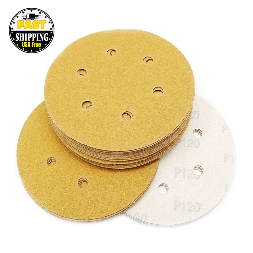 Склад в США Доставка в течение 24 часов, 50 шт в наборе, 6 в 6-луночное наждачные круги 120 Грит на застежке-липучке наждачная бумага