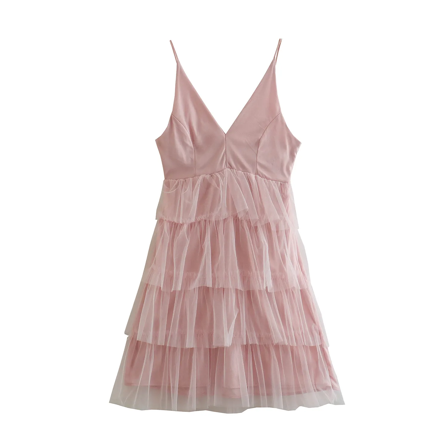 Elegant style sleeveless pink color ruffle casual fashion women dresses