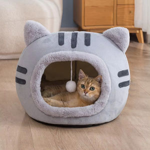 Cama para gatos con forma de gato, arenero semicerrado para mascotas, cómodo, de algodón PP y forro polar de cristal, con diseño de cabeza de gato. - Product Image 2
