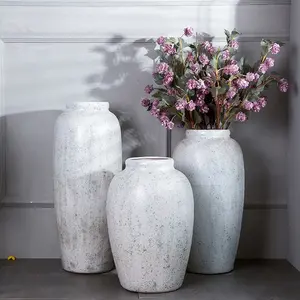 큰 세라믹 꽃병 레트로 유럽 흰색 꽃 꽃병 실내 홈 장식