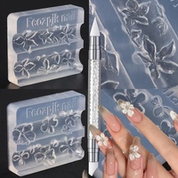 Plaque de tamponnage 3D florale en silicone pour ongles – Moule de gravure à cinq pétales pour fleurs, lys et hibiscus – Facile à appliquer sur les ongles