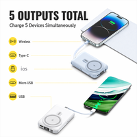 Chargeur sans fil magnétique portable 15W avec 4 câbles intégrés et support, batterie externe 10000mAh PD 22.5W à charge rapide Type-C