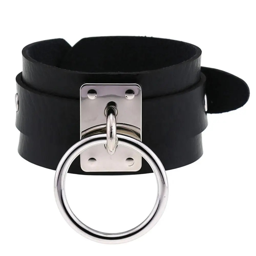 Двойной Кожаный браслет в стиле панк, бондаж, БДСМ, серебряный Металл, круглые готические браслеты