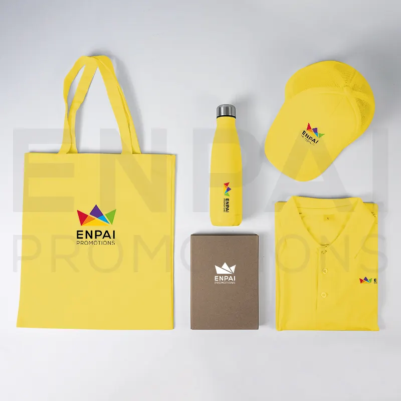 Conjunto promocional respetuoso con el medio ambiente personalizado para iniciativas de sostenibilidad corporativa con impresión de logotipo