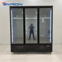 Congélateur vertical commercial noir à trois portes vitrées pour viande, avec conception de barres robustes, grande capacité, dégivrage automatique, vitrine