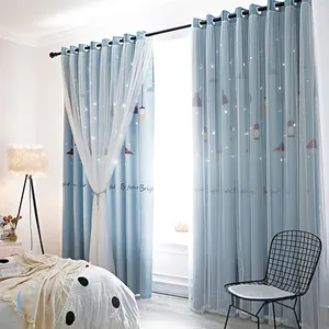 High-end Chinese custom semi-blackout gauze curtains, yellow gray red French window sheer curtains