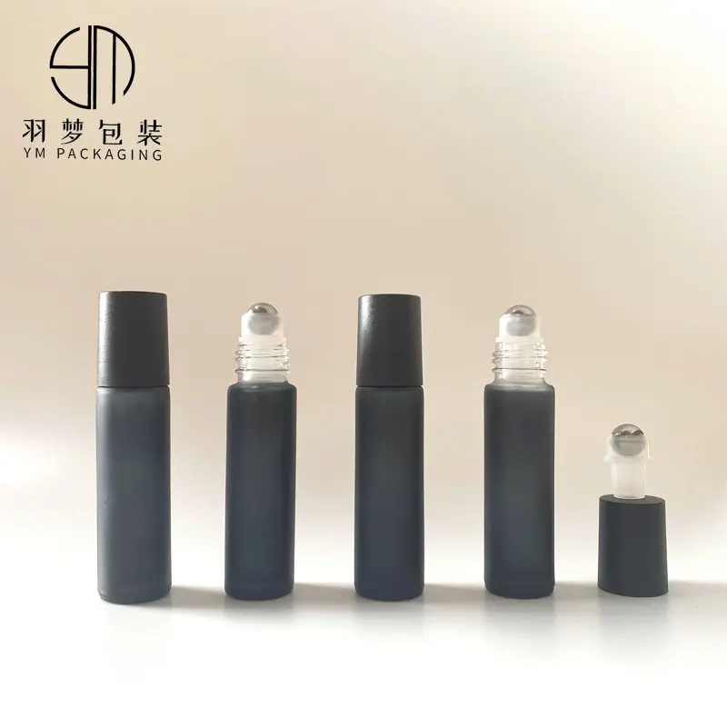 4ml 6ml 8ml 10ml steel roller ball perfume essential oil frosted matte black glass roll on bottle with plastic cap