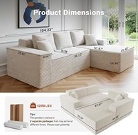 Canapé modulaire en velours côtelé en forme de L, sans accoudoirs, assise profonde, garni d'éponge, sans assemblage, pour appartement et salon