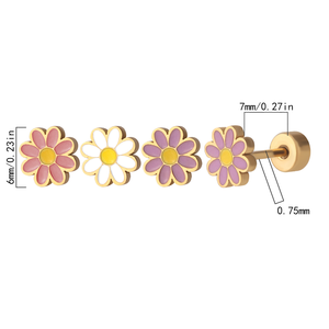 Crisantemo carino orecchini a fiori in smalto 18K oro placcato gioielli in acciaio inox per bambini e donne ragazze - Product Image 6