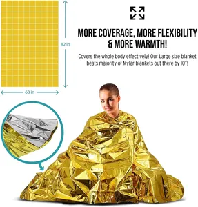 Couverture Thermique Dorée en Gros, Couverture d'Urgence en Mylar Argenté 130*210 pour Voyages en Plein Air et Camping, Logo Personnalisé - Product Image 4