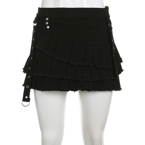 Falda vaquera asimétrica plisada gótica ecológica para mujer con cinturón, botones y cremallera, estilo streetwear, novedad de verano - Product Image 6