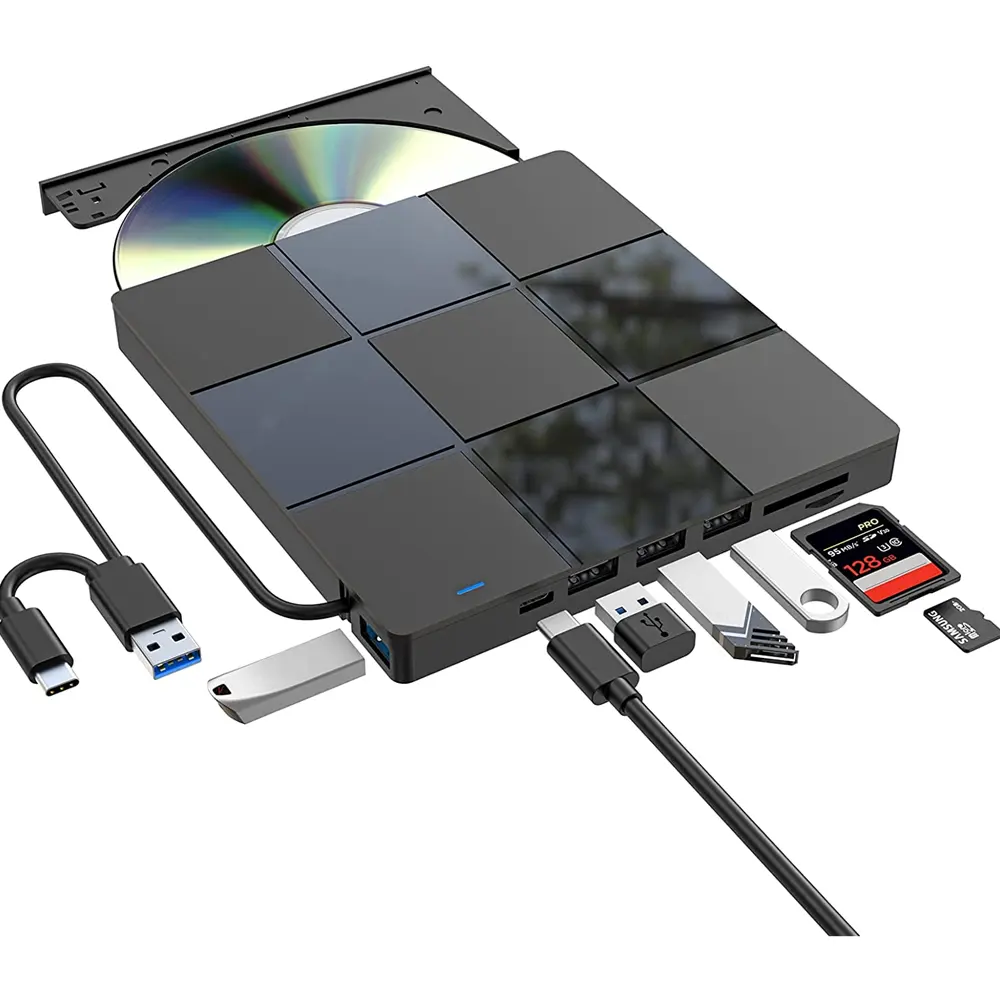 Laptop Usb 3.0 Type-C Externe Optische Drive Dvd-Brander Met 4 Usb-Poorten En Tf/Sd Kaartsleuf Dvd-Speler Cd Lees-Schrijfstation