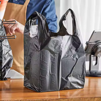 Sacs d'épicerie en plastique noir résistants avec poignée, sacs de magasin de détail durables, sacs en forme de T pour petites entreprises, shopping