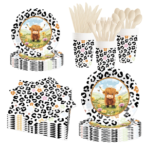 Juego de Decoración para Fiesta de Cumpleaños DAMAI, Venta al por Mayor, Platos de Papel con Diseño de Vaca con Manchas Negras, Mantel, Juego de Vajilla Desechable para Fiesta - Product Image 2