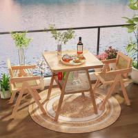 Conjunto de Mesa Pequeña y Sillas para Balcón de Madera Maciza para Apartamento Pequeño, Una Mesa y Dos Sillas, Juego Simple de Mesa y Sillas de Té para el Ocio en el Hogar