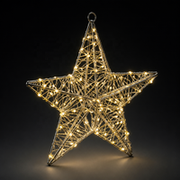 Lampe étoile de Noël motif étoile, argentée irisée, avec cadre en fer enveloppé de bande, éclairage blanc chaud sur fil de cuivre