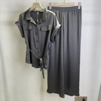 Ensemble d'Été Tendance pour Femmes, Décontracté, Ample, Couleur Unie, Chemise et Pantalon Deux Pièces, Vêtements Féminins en Tissu Acétate