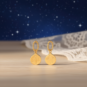 Boucles d'oreilles zodiaque balance en acier inoxydable plaqué or, pendentif rond de 12mm, bijoux d'astrologie pour femmes - Product Image 3