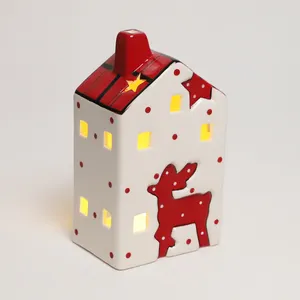 크리스마스 선물 장식 도자기 휴일 세라믹 마을 집 모양의 tealight 홀더 도매