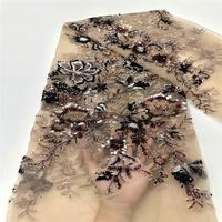 Tissu en dentelle française écologique pour soirée, broderie perlée et sequins pour robe de mariée, tulle fantaisie pour femme