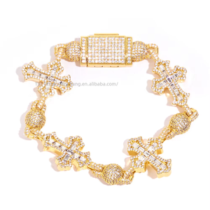 Vintage Jewelry Mixed <b>Set</b> T Square Zircon Cross Men's <b>Bracelet</b> Hip Hop Bead Chain Tanjing - Product Image 5