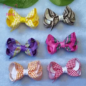 Hot Selling Fashion Plaid Lint Haarstrikken Alligator Haarclips Haaraccessoires Voor Baby Meisjes Kinderen Hairbow