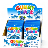 Schattige haaien gummy snoepjes gemengde fruit smaak halal zeedieren vorm gummy snoep private label aangepaste verpakking groothandel