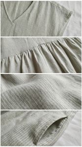 ชุดเดรสผ้าฝ้ายลายทางลำลองสำหรับผู้หญิงคอวีและทรงหลวม ชุดเดรสแขนสั้นสวมใส่สบายสำหรับอากาศร้อน - Product Image 3