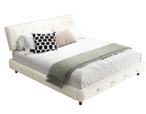 Modern <b>Queen</b> <b>Size</b> Adjustable <b>Bed</b> Frame Tufted Teak Wood Headboard Ultra-Soft Chenille Upholstery Eco-Friendly Convertible Design - Product Image 4