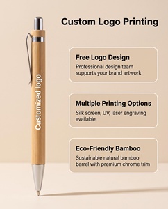 Stylo bille promotionnel en bambou écologique avec logo personnalisé, finition brillante, encre bleue/noire 1,0 mm, cadeaux d'affaires, impression sérigraphique/couche de protection - Product Image 2