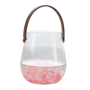 批发不同类型的廉价透明花瓶飓风悬挂带皮带的玻璃花瓶