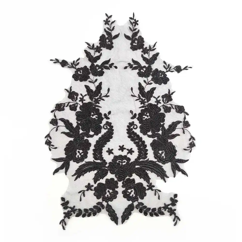 Deepeel FZ007-aplique de encaje para vestido de novia, tela decorativa con flores en la espalda, parches bordados negros