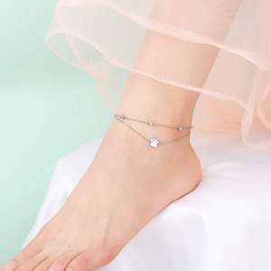 OEM/ODM personalizado 925 plata esterlina pie tobillo pulsera gato <span class=keywords><strong>perro</strong></span> mascota pata doble capa tobilleras - Product Image 1