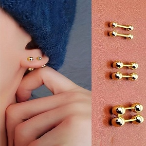 Meetyoo Trendy 18K Chapado en oro Tornillos Sleep Sin Quitar <span class=keywords><strong>Pendiente</strong></span> Simple Doble Cabeza Bola Redonda Lengua <span class=keywords><strong>Recta</strong></span> <span class=keywords><strong>Pendiente</strong></span> <span class=keywords><strong>de</strong></span> uñas - Product Image 1