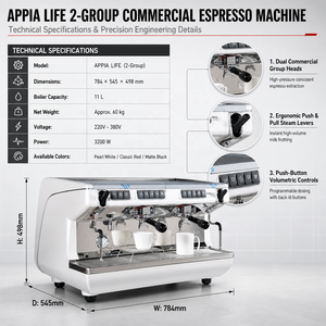 เครื่องชงกาแฟ Nuova APPPIA Life Commercial กึ่งอัตโนมัติ แบบสองหัว รุ่น High Cup 111~240V รับประกันหนึ่งปี - Product Image 3