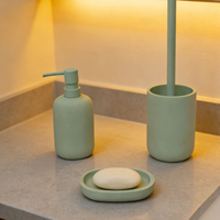 Ensemble d'accessoires de salle de bain en résine vert menthe doux, 3 pièces : distributeur de savon, porte-brosse WC, porte-savon, plateau, ensemble de décoration pour comptoir de salle de bain