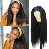 Perruque synthétique sans colle, noire, longue, frisée, lisse, avec bandeau, résistante à la chaleur, densité 150 %, pour femmes
